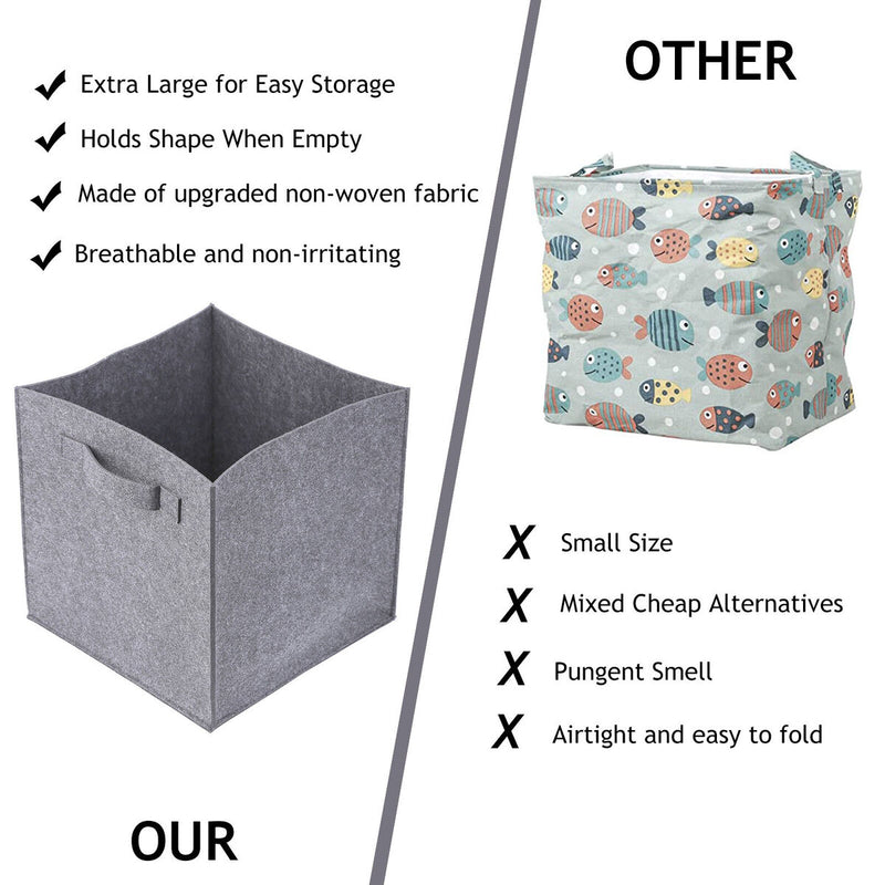 Storage Basket Bins - Foldable Storage Boxes with Handles - Rectangular (Grey)