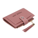 Folded Women Tassels PU Leather Handbag Hasp Small Wallet Purse(Bean Red)
