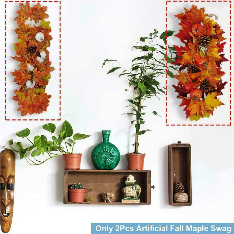 2 pc Artificial Maple Leaf Garlands Autumn Hanging Thanksgiving Christmas Z2H5