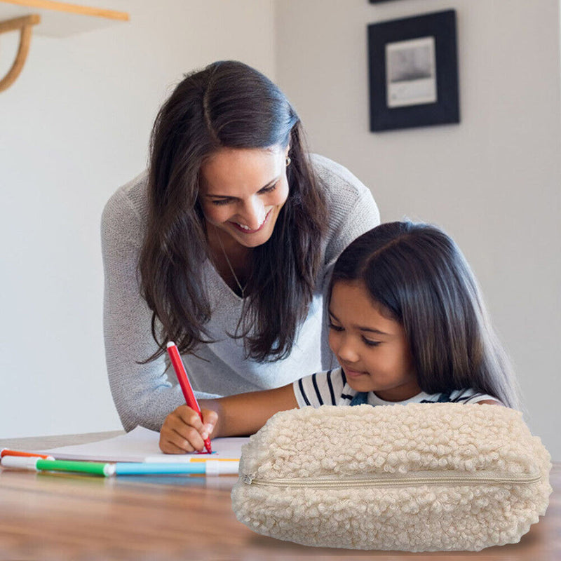 Stationery Storage Plush Pen Case Student School Cosmetic Organizer (White)