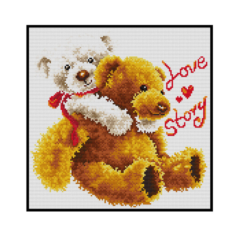 14CT Counted Full Cross Stitch Handcraft Bear Love Artwork Wall Decoration