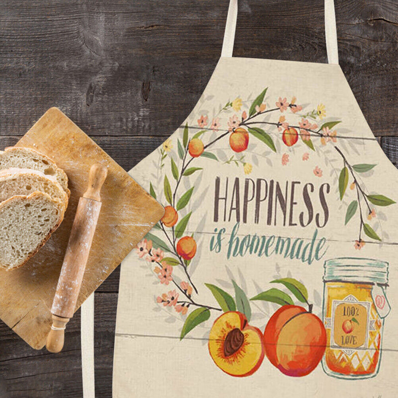 Happiness Kitchen Linen Apron Waterproof Home Cleaning Bib for Women Men Cook