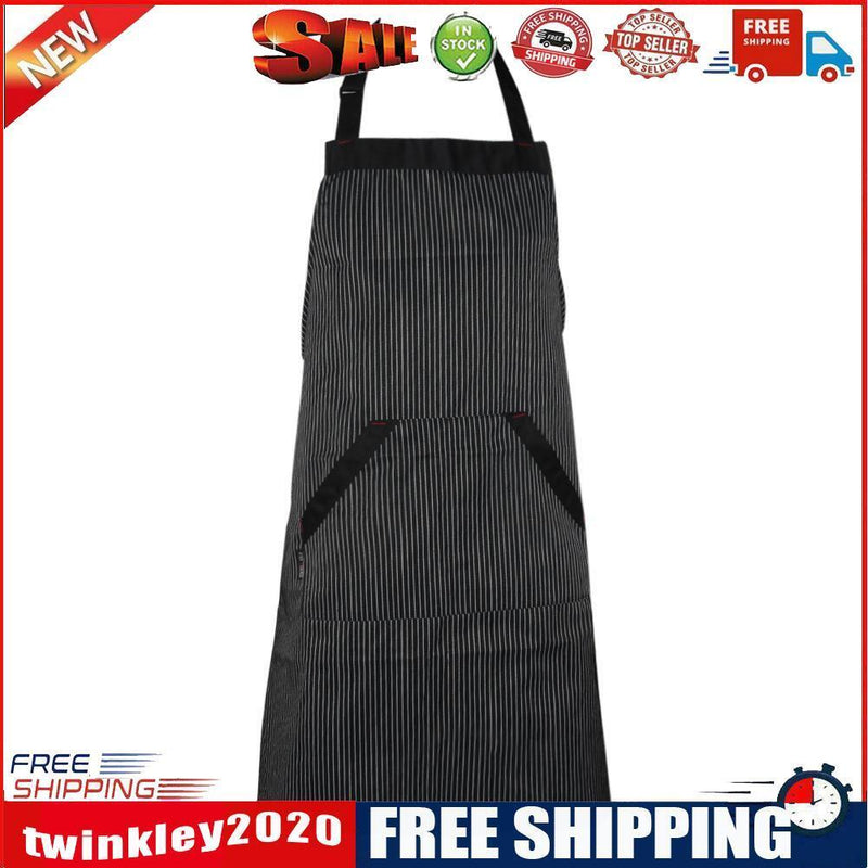 Universal Unisex  Stripe Bib Apron with  Pockets Chef Cook Tool Coffee B