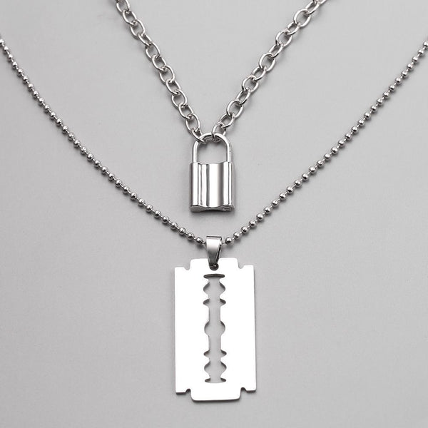 Women Men Party Jewelry Punk Choker Chain Necklace Collar Key Lock Pendant