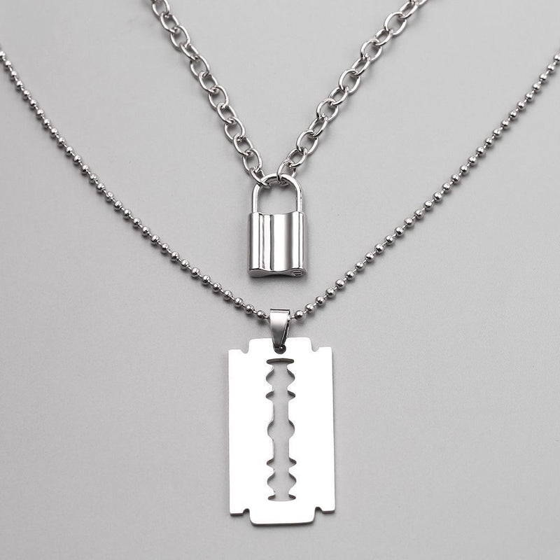 Women Men Party Jewelry Punk Choker Chain Necklace Collar Key Lock Pendant