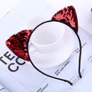 Women Children Girls Sexy Cat Ear Sequined Hairband Hair Hoop Headwear(Red)