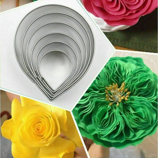 6pcs/set Cake Rose Petal Mold Decorating Fondant Sugarcraft F6X2 Cutters A8W0