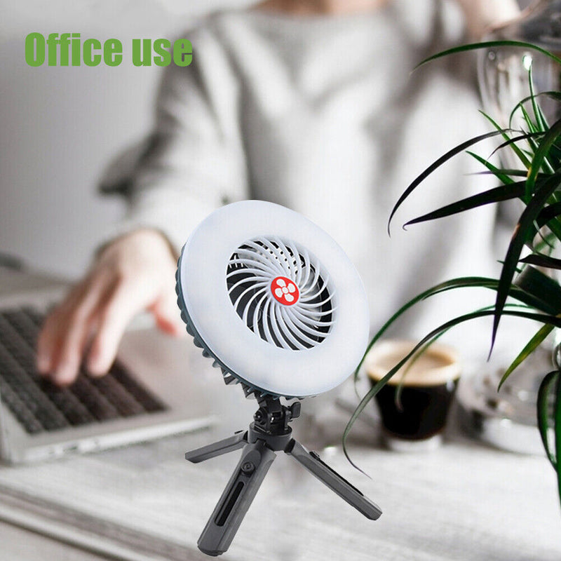 2 in 1 LED Tent Fan Rechargeable Lamp USB Charging Fan Light with Stand Newly