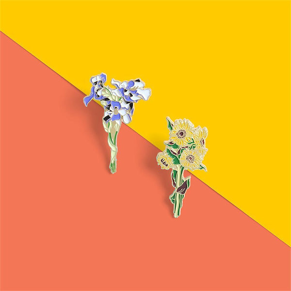 Elegant Vase Design Brooch Sunflower Pin Enamel Badge Costume Jewelry