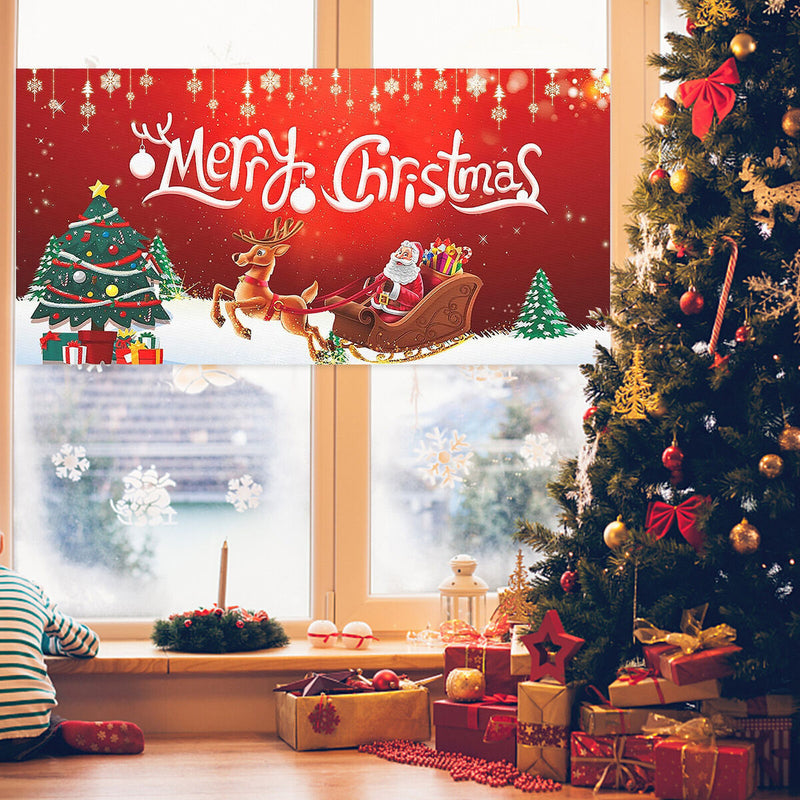Christmas Flag Holiday Banner with Santa Claus / Sleigh / Deer / Christmas Tree