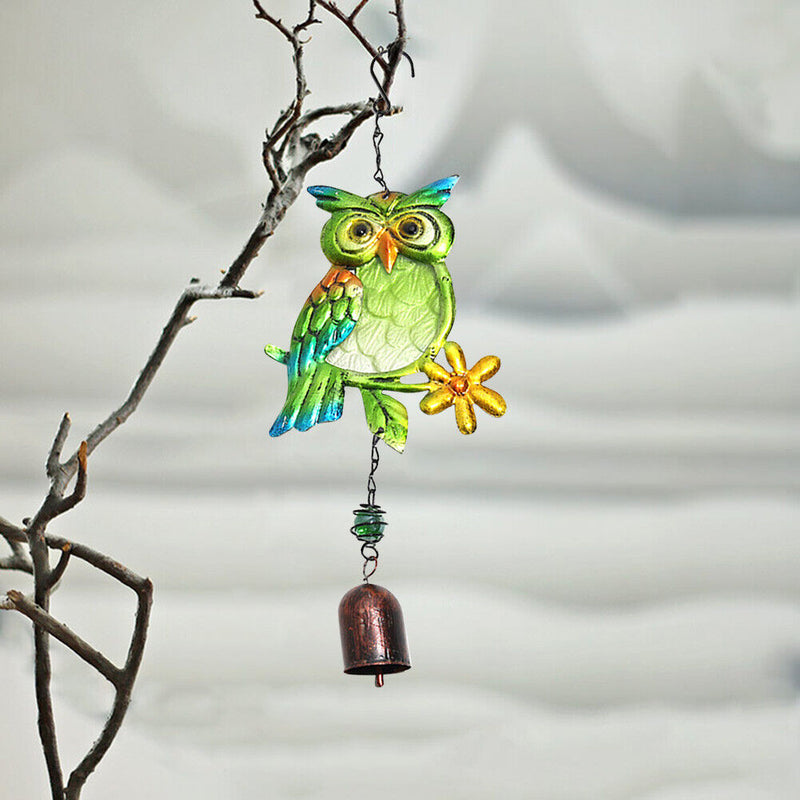 Metal Glass Painted Owl Wind Chimes Garden Birds Wind Chime Bell Hanging Pend