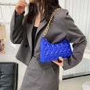 Women PU Leather Chain Messenger Bag Lady Lattice Crossbody (Blue)