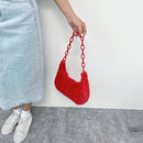 Fashion Women Pure Color Hobos Acrylic Chain Plush Large Shoulder Underarm Bag