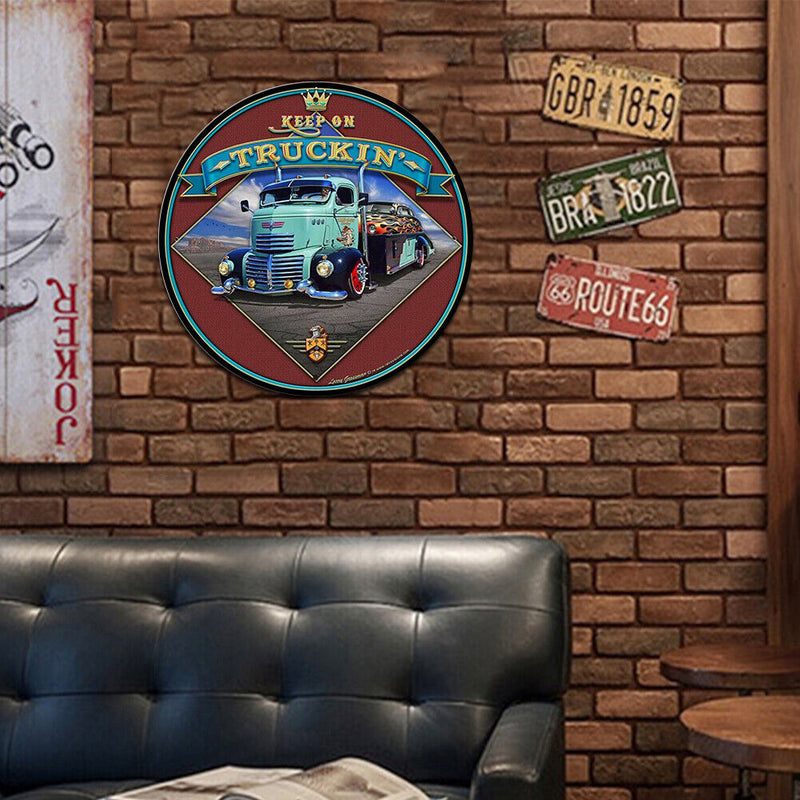 Round Truck Plate Metal Tin Sign for Bar Pub Club Garage Plate Wall Home Decor