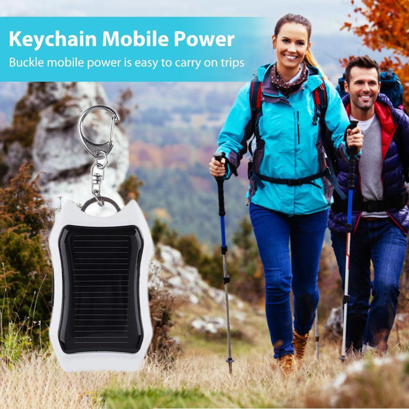 Keychain Power Bank USB Cell Phone Solar Power Bank with LED Light (White)