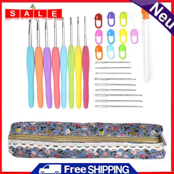 JUNERAIN Metal Aluminum Crochet Needles Yarn Wool Sewing Knitting Needles Set 28st