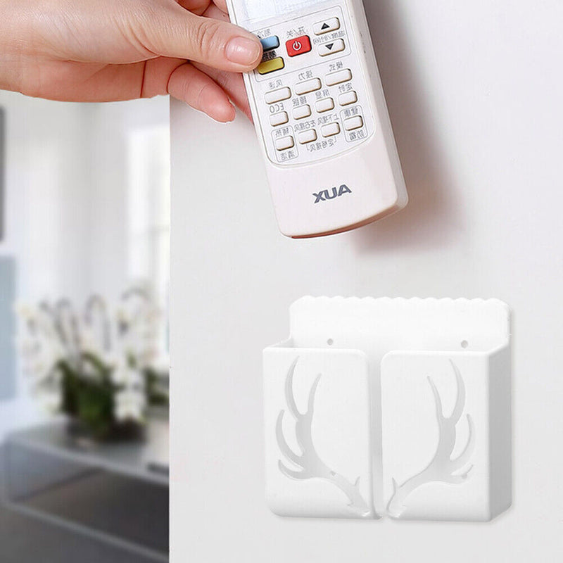 Phone Wall Mounted Holder with Plug Charging Sundries Organizer Box (White)