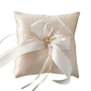 1x Wedding Ring Pillow Double Heart Rhinestone Satin Cushion With Ribbons L5J8