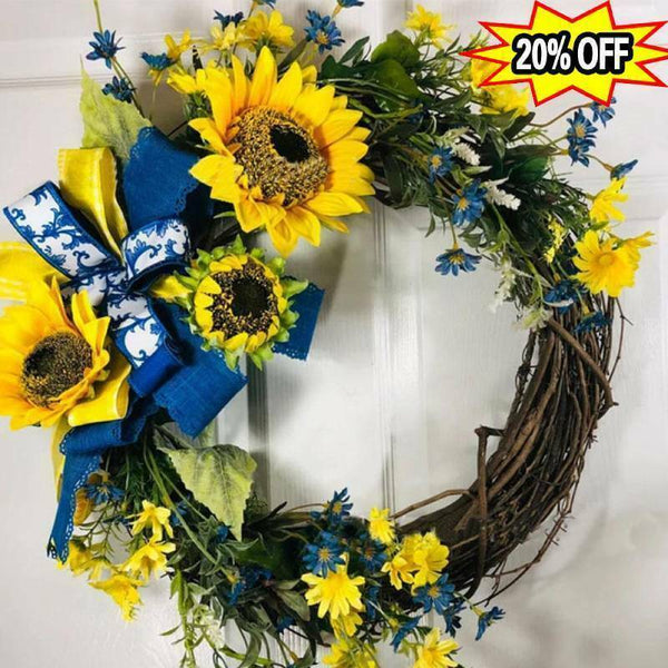 Ukrainian Sunflower Wreath Artificial Flowers Wreaths Front Spring Garland S8M5