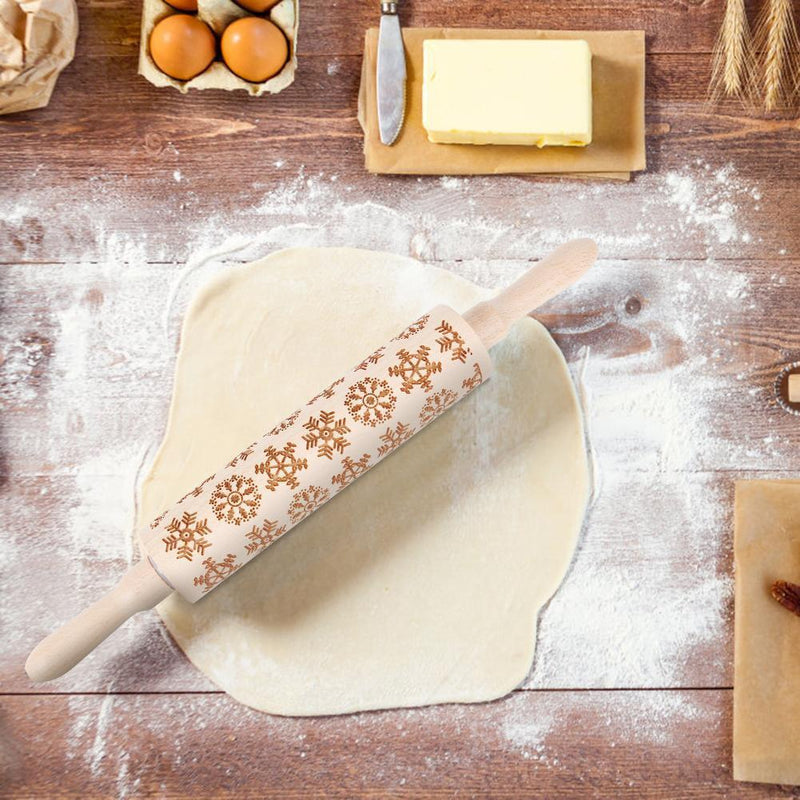 Christmas Snowflake Embossing Rolling Pin Baking Cookies Engraved Roller