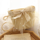 Summer Kids Girls Straw Shoulder Bag Lace Bow Beach Hat Coin Purse (Beige)