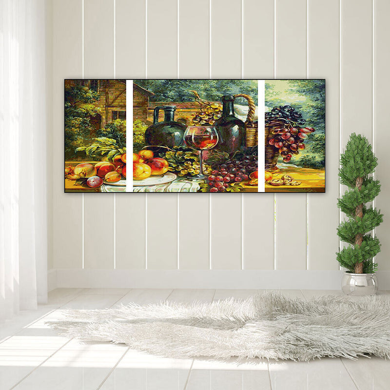 3 Panels Table Fruits Wine Oil Paint By Numbers Kits DIY Handpainted on Canvas