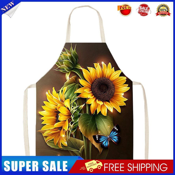 Sunflower Printed Linen Apron Waterproof Kitchen Cooking Bib (82x68cm)