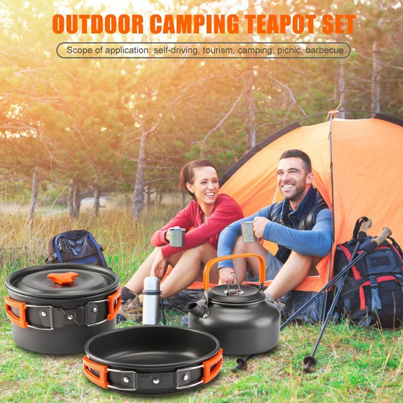 Ultra-Light Outdoor Camping Cookware Water Kettle Pan Set Alumina (Orange) Newly