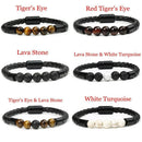 Jewelry PU Leather Magnetic Buckle Braided Bangle Mens Bracelet 8mm Lava Stone