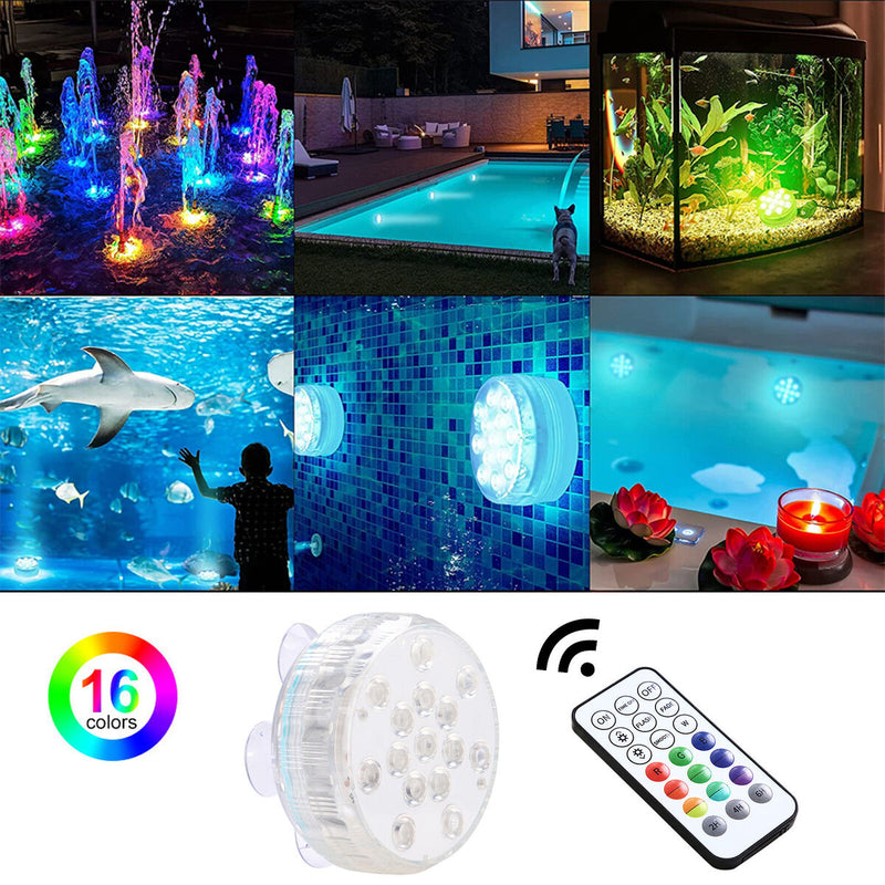 Submersible LED Lights for Pool Battery Powered with Magnets & Suction Cups