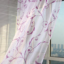 Transparent Voile Floral Print Curtains Bedroom Window Door Curtain (Purple