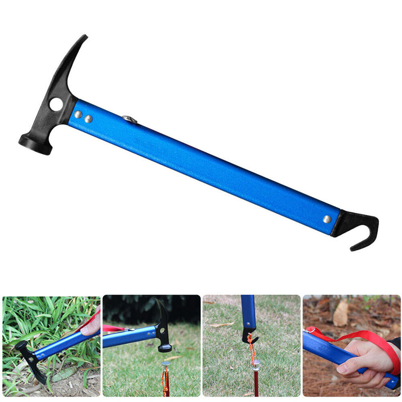 Outdoor Camping Tent Peg Hammer Steel Hiking Stakes Nail Puller (Blue) Newly