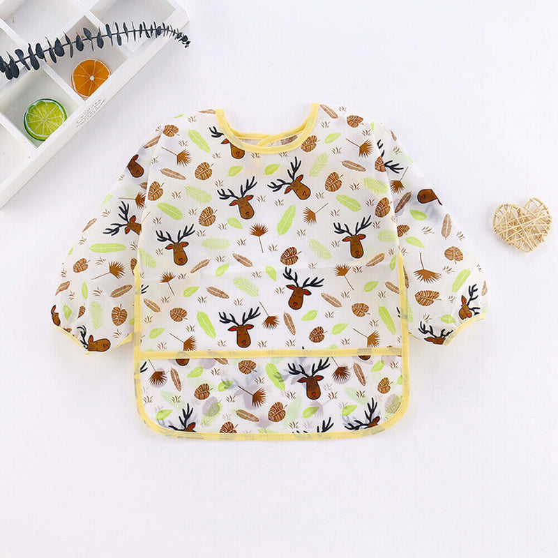 Baby Feeding Bibs Kids Waterproof Long Sleeve Coverall (0-3Years Elk) Newly