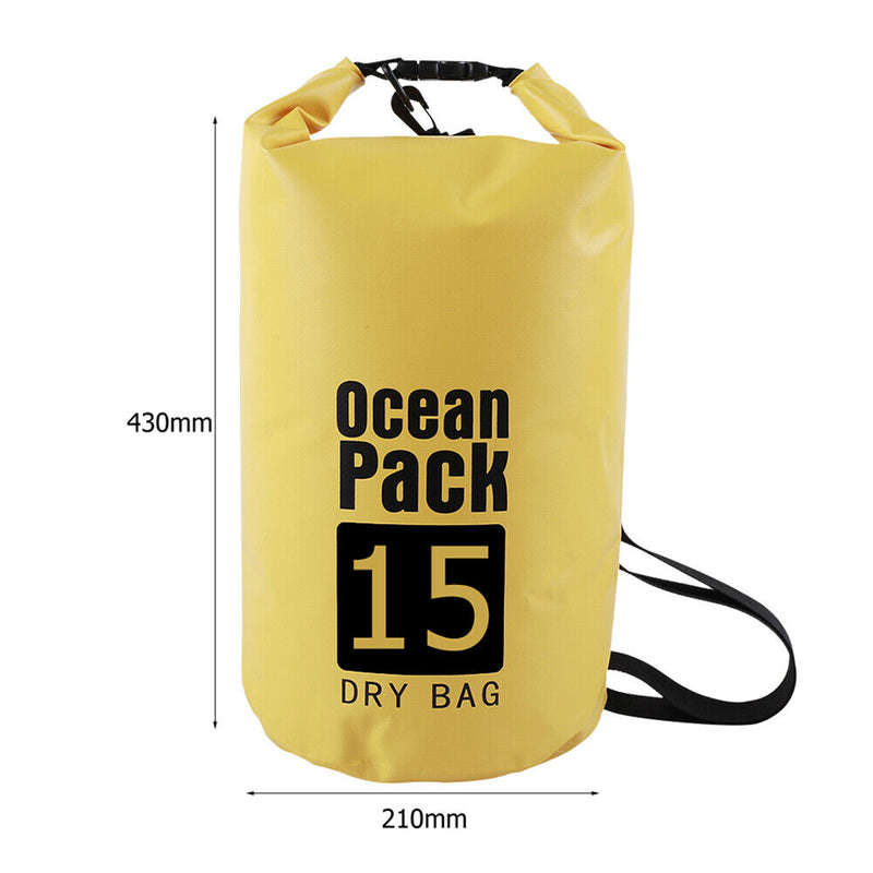 Waterproof Dry Bag Pack Sack Swimming Kayaking River Trekking (15L Yellow) Newly