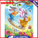 Swing Rabbits Oil Paint By Numbers Kits Canvas Picture Wall Art DIY Craft Color