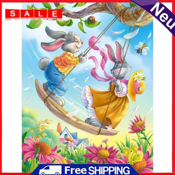 Swing Rabbits Oil Paint By Numbers Kits Canvas Picture Wall Art DIY Craft Color