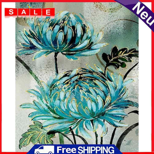 Frameless Painting By Numbers Blue Flowers DIY Handmade Drawing On Canvas Gifts