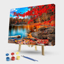 Handmade Canvas DIY Painting By Numbers Maple by Lake Kit Oil Drawing Ornaments
