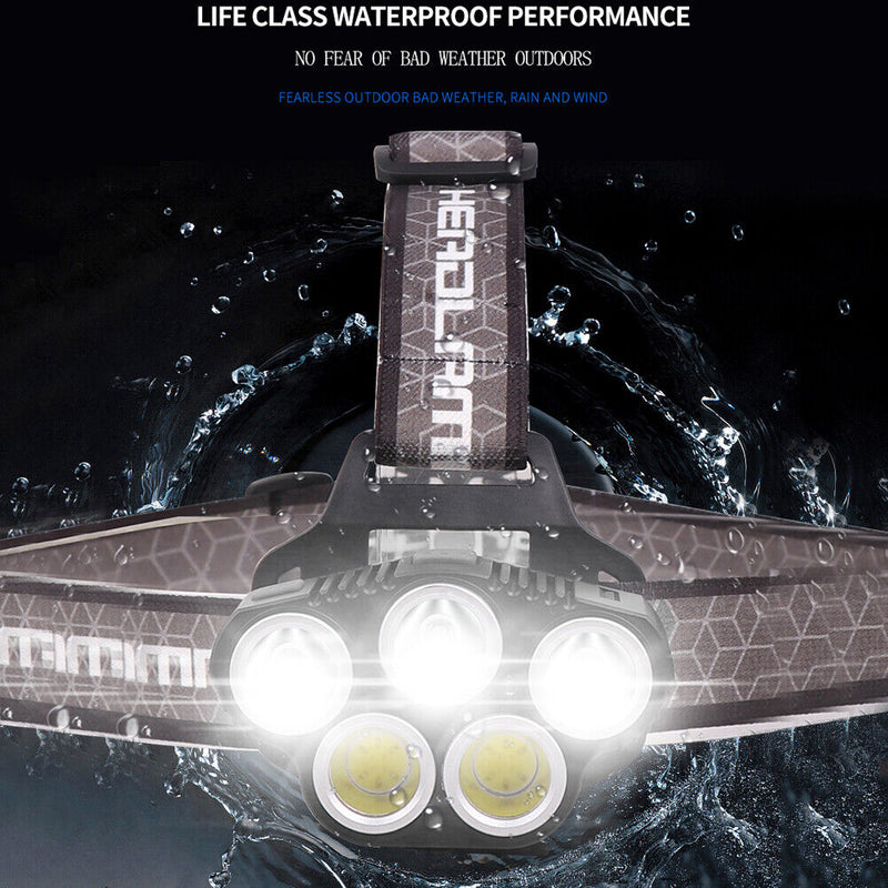 LED Sensor Headlight Waterproof USB Rechargeable Fishing Camping Flashlight