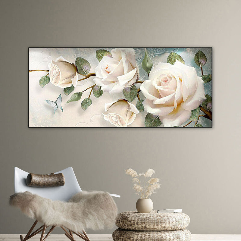 White Rose Oil Paint By Numbers Kits DIY Handpainted on Canvas Wall Art