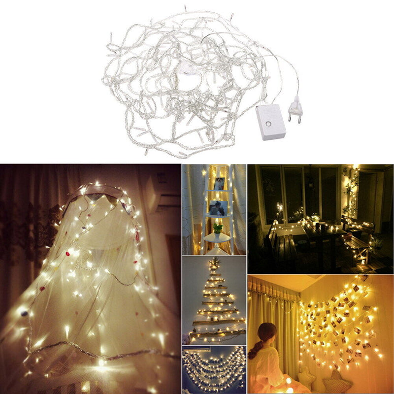 10m 8 Modes 100 LED Light Chain Warm White Light Strings Waterproof String L