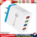 4 USB Travel Charger 3A Fast Charging Charger US Plug Adapter (Sky Blue) Newly