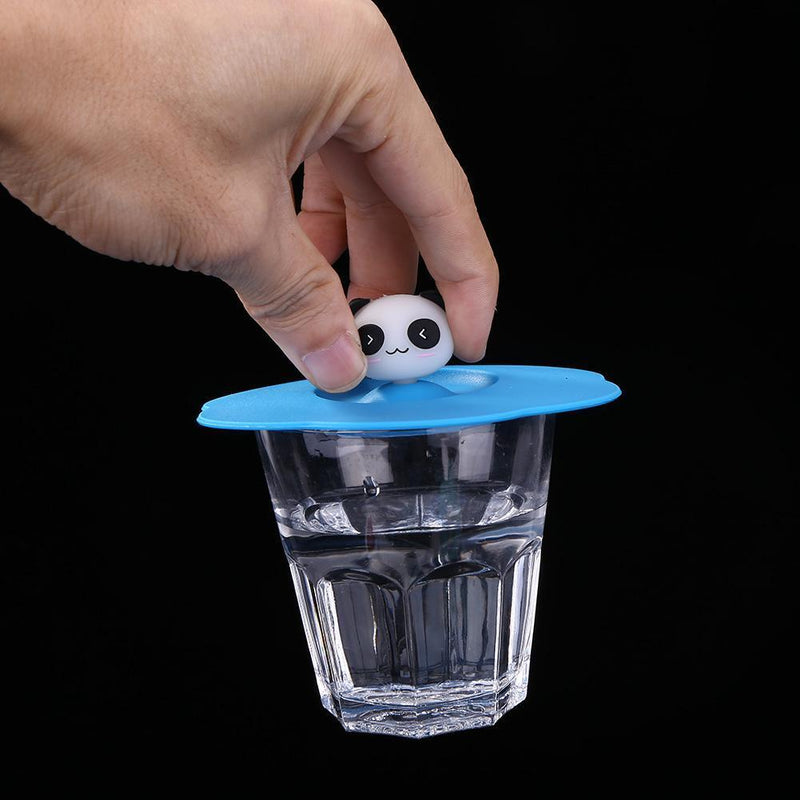 Transparent Torx Silicone Cup Cover Leak Proof Cartoon Lid (Blue Panda)
