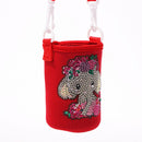 Round Messenger Strap Water Bottle Insulated Protective Bag (Red Elephant)
