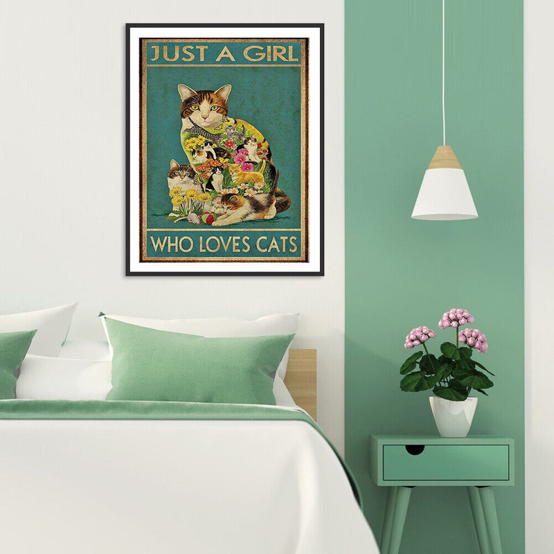 Flower Cat Cross Stitch Kit 11CT Stamped Full Embroidery Canvas Home Wall Dec