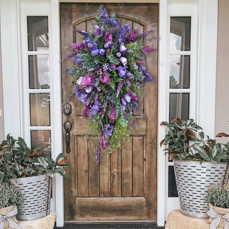 Rustic Spring Wreath Flower Farmhouse Garland Front Door Swag Wall Hanging Decor