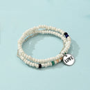 LOVE Round Card Layered Hand Chain Silk Scarf Bowknot Women Rice Bead Bracele