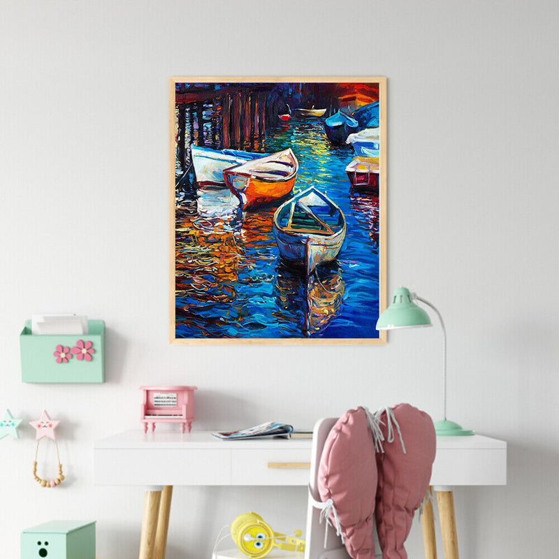 River Boat Oil Paint By Numbers Kit DIY Acrylic Painting on Canvas Picture