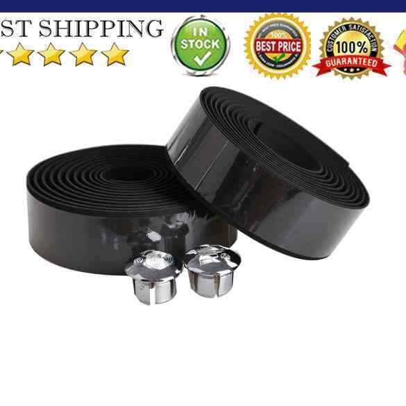 1 Pair Cycling Bike Black Non-slip Handlebar Tape Wrap with 2 Bar Plugs
