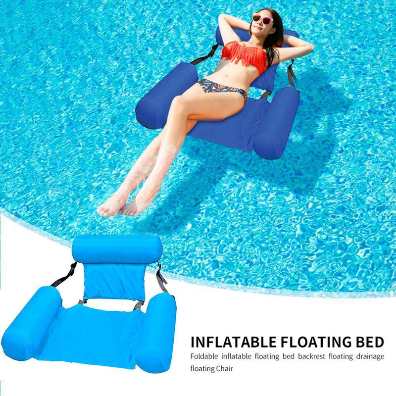 Floating Bed Swimming Pool Inflatable Water Longue w/Backrest (Light Blue)